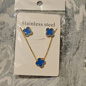 Blue Clover Necklace/Earring Set SS